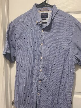 Denim & Flower Blue Micro-Stripe Short-Sleeve Button-Down Shirt